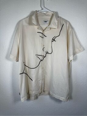 ⁠Men’s OBEY Frances Woven Camp Cotton Linen Button Up Size L⁠arge Shirt